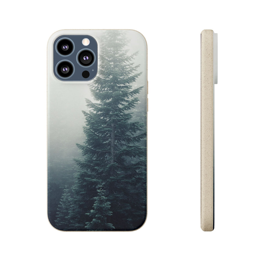 Foggy Trees | Bamboo Biodegradable Cases (iPhone 16, 15, 14, 13, 12, 11) Sustainable Phone Case Eco-friendly